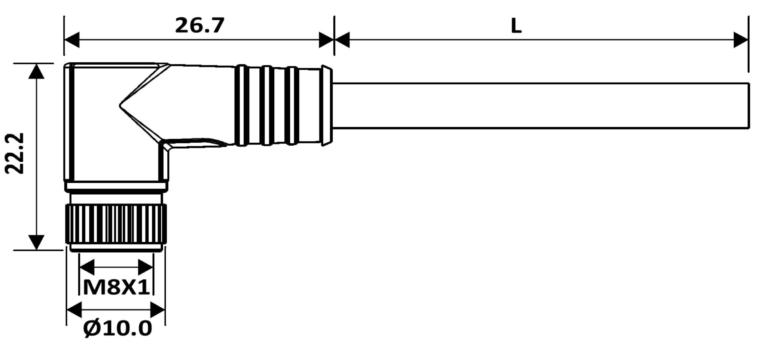 Disegno tecnico cavi sensore M8 female serie MSC-8FAA332B034CY