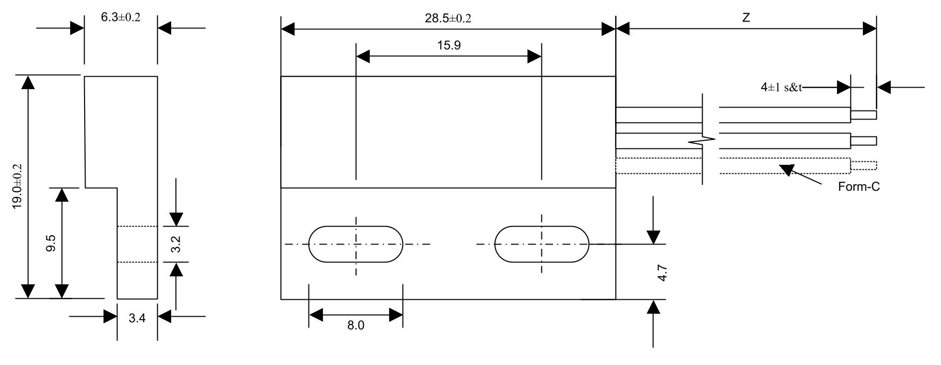 Technische Zeichnung Reedsesor Flachgehäuse MMS-104