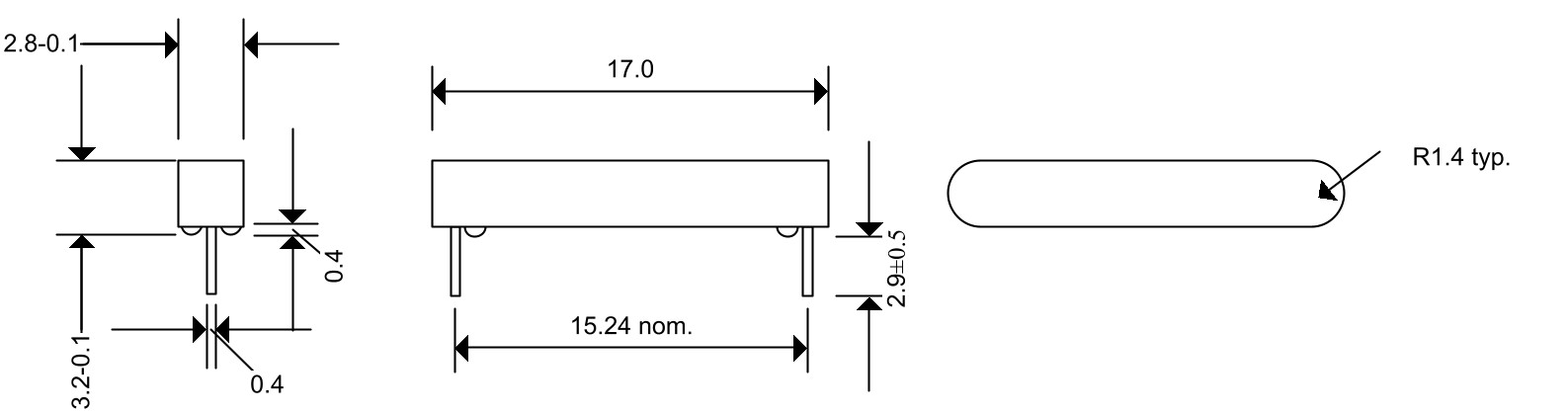 Disegno tecnico sensore Reed cablato MMS-403